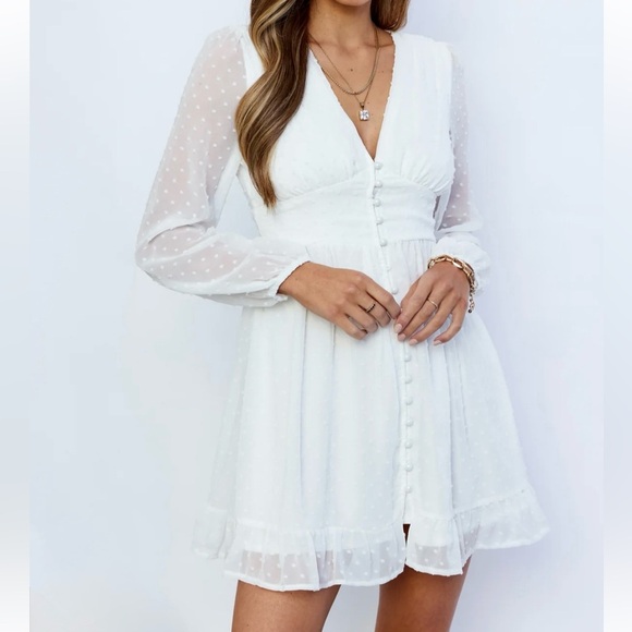 Hello Molly Twin Sister White Sheer Polka Dot Layered Fabric Mini Dress Size 2 - Picture 9 of 10